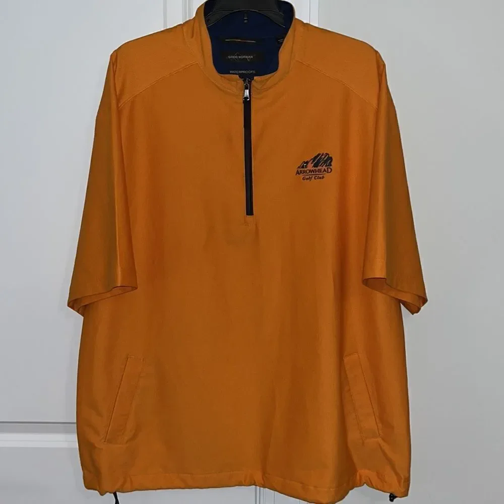 Greg Norman Orange Arrowhead waterproof SS golf jacket M Littleton Colorado CO
